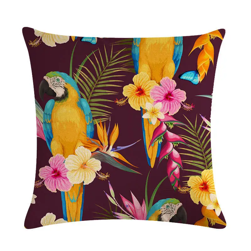 

Nordic Parrots Bright Flowers Cushion Floral Pillow Cover Home Decorative Throw PillowCase 60x60cm