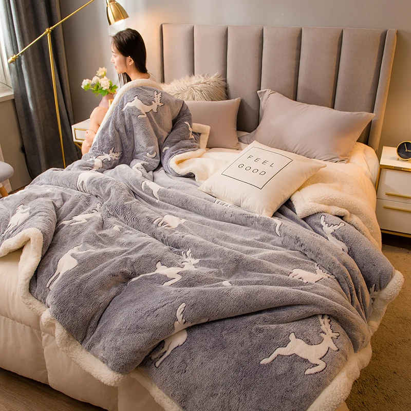 

Плюшевое толстое одеяло, Фланелевое зимнее двойное теплое Подарочное пушистое мягкое одеяло, кровать, одеяла, товары для дома DG50B