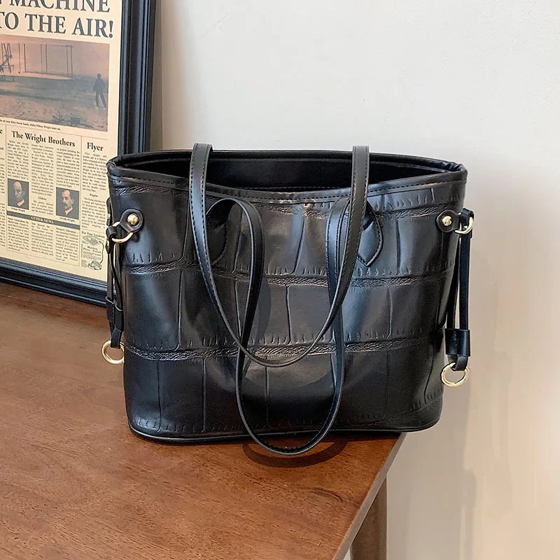 

High-quality Casual One-shoulder Bucket Bag2021New Trendy Fashion Stone Pattern One-shoulder Underarm Bag Large-capacity Handbag