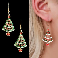 european and american christmas white snowman earrings women creative holiday christmas tree pendant cute earrings