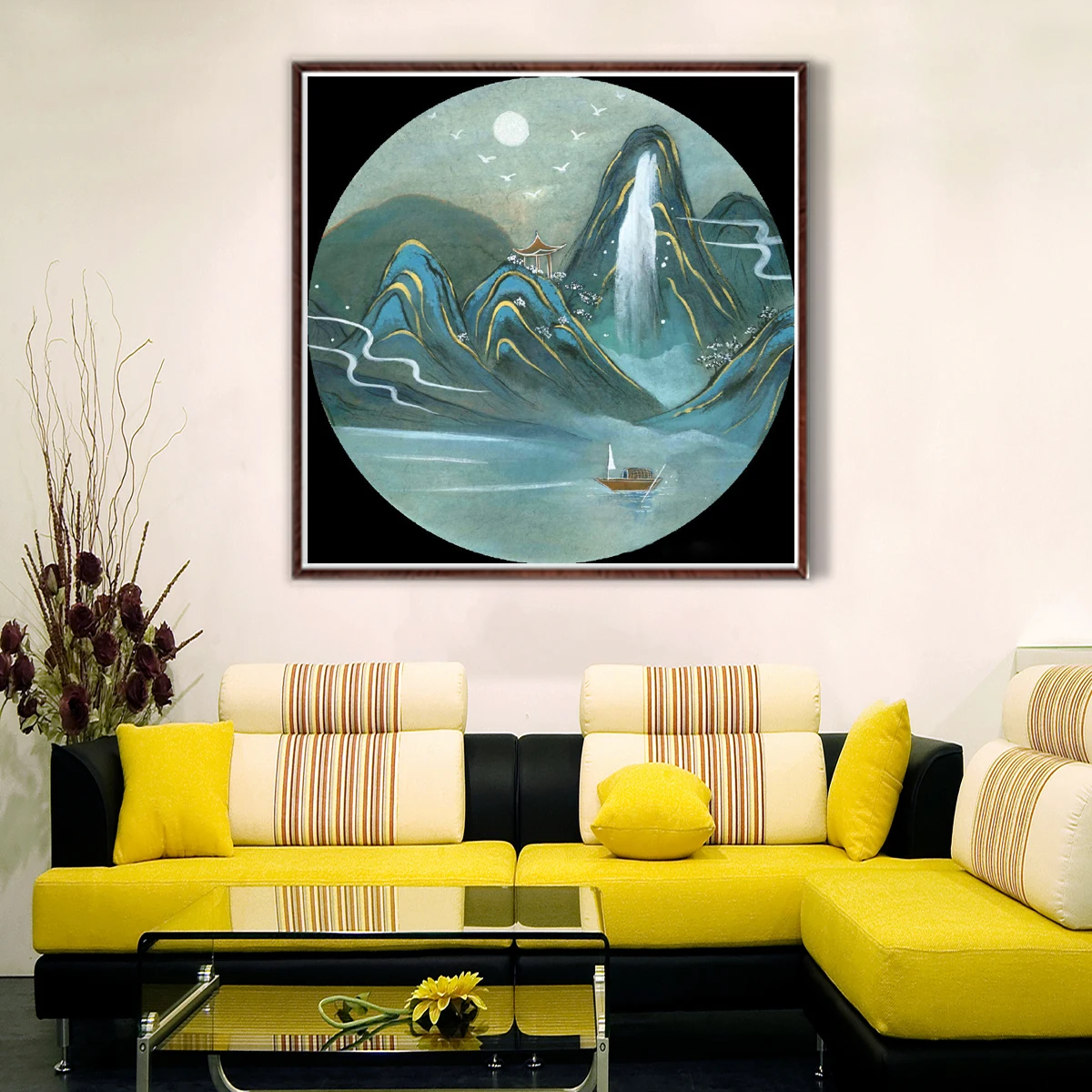 Постер с рисунком Китайских гор в стиле ретро рисунок на холсте настенное