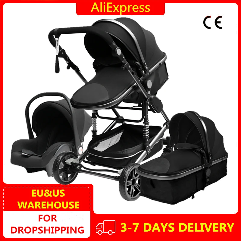 Роскошная детская коляска 3 в 1 портативная высоко пейзажная золотистая черная