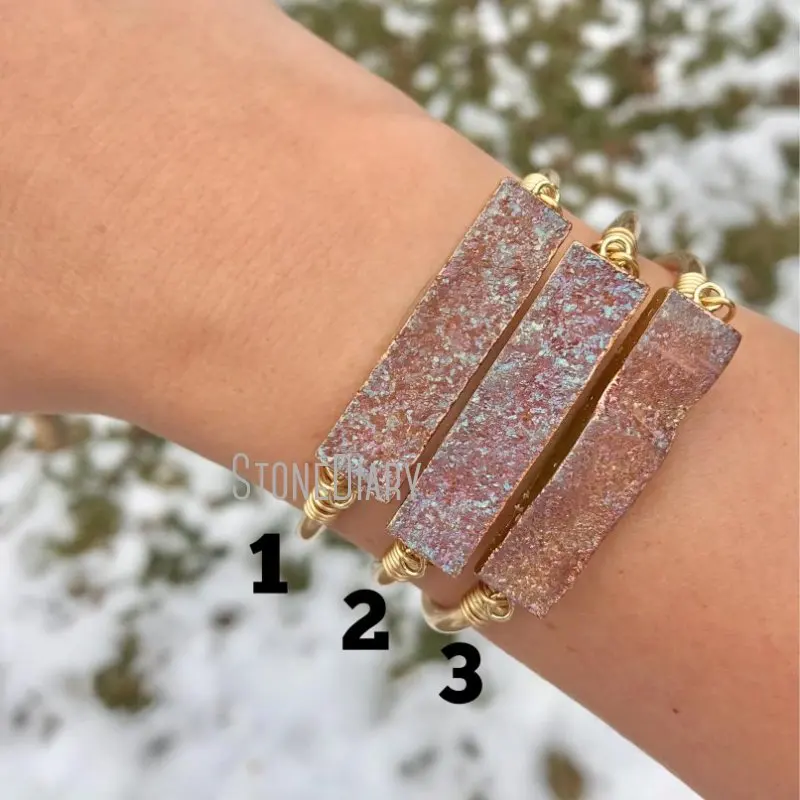 BM11268 новая идея розовый Друза ювелирные изделия браслет с золотым покрытием