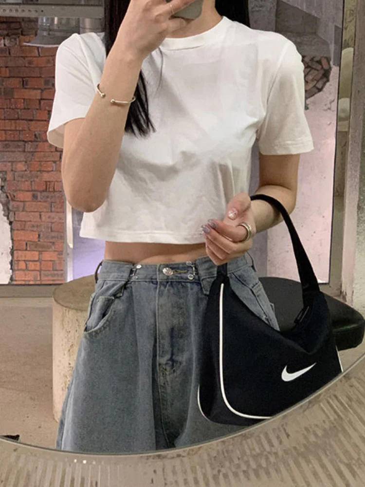 Белая футболка из чистого хлопка милая крутая тонкая с коротким рукавом женское