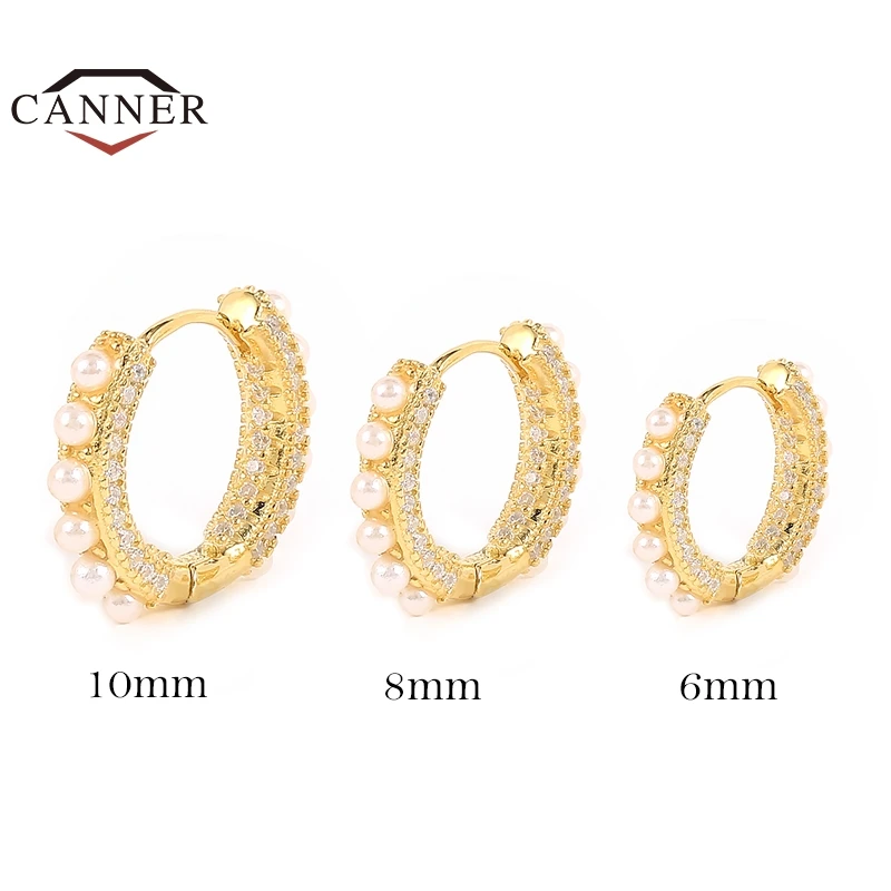 

CANNER Multi-size 6/8/10mm 925 Sterling Silver Hoop Earrings for Women Circle Huggie Pearl Earring Brincos 2021 Jewelry Gifts
