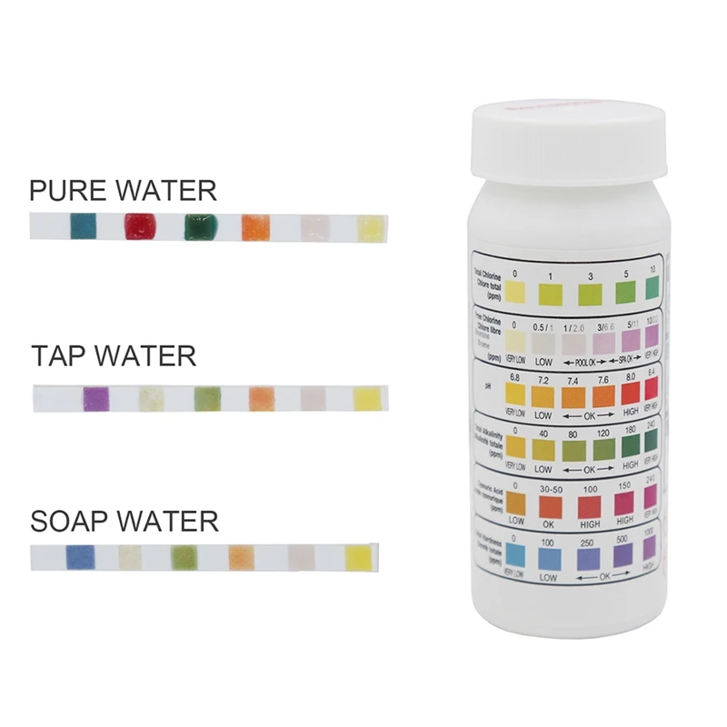 Тест полоски 6 в 1 PH тест для контроля твердости без хлора и щелочности циануровой