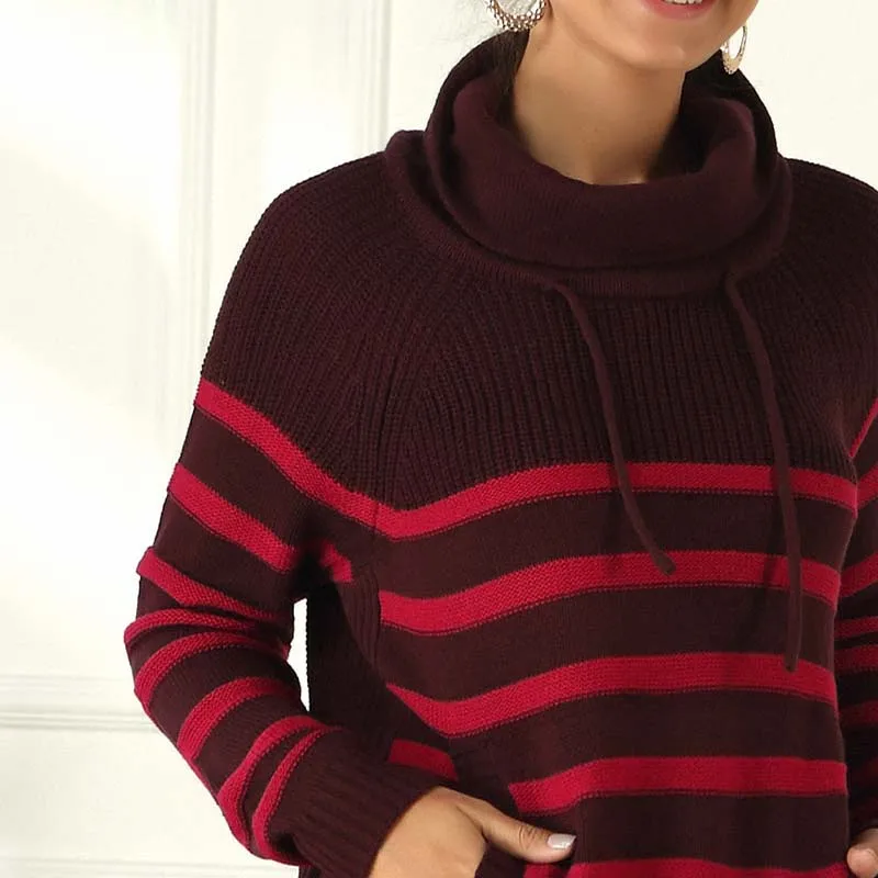 

JIALI 2021 Autumn Winter Striped Turtleneck Sweater Women Pullover Long Sleeve Loose Knitted Fashion Casual Ladies Clothing Top