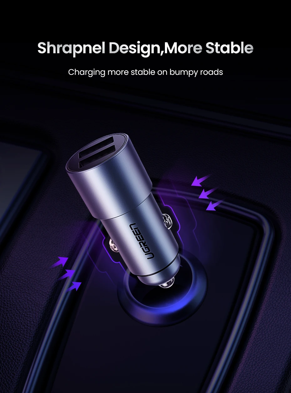 Ugreen 5V 3.6A металлическое двойное USB Автомобильное зарядное устройство для iPhone X 8 7 XS Xiaomi mi9 Samsung S8 S9 быстрое универсальное автомобильное зарядное устройство для мобильного телефона