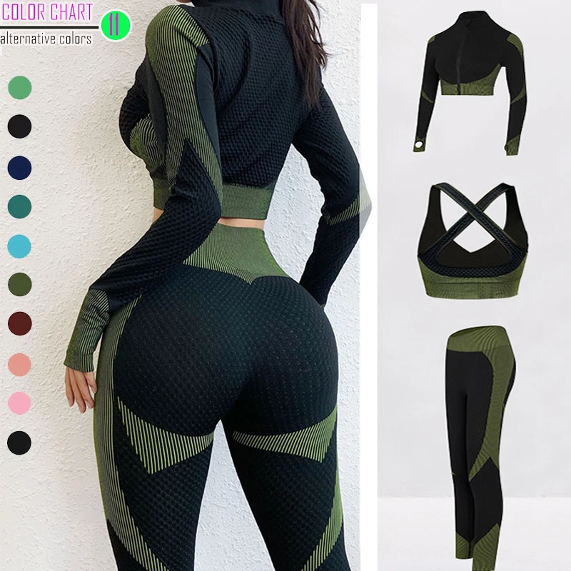 

Yoga Set Seamless Sportswear Yoga suit Fitness Clothing gym Sports Suits Workout Running Clothes legging sets for women 3 piece