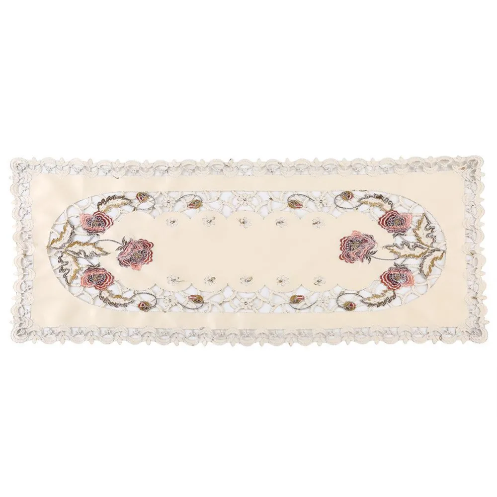 

Accessories Tablecloth Home 40*85cm Floral Vintage Embroidered Decoration Cover Protective