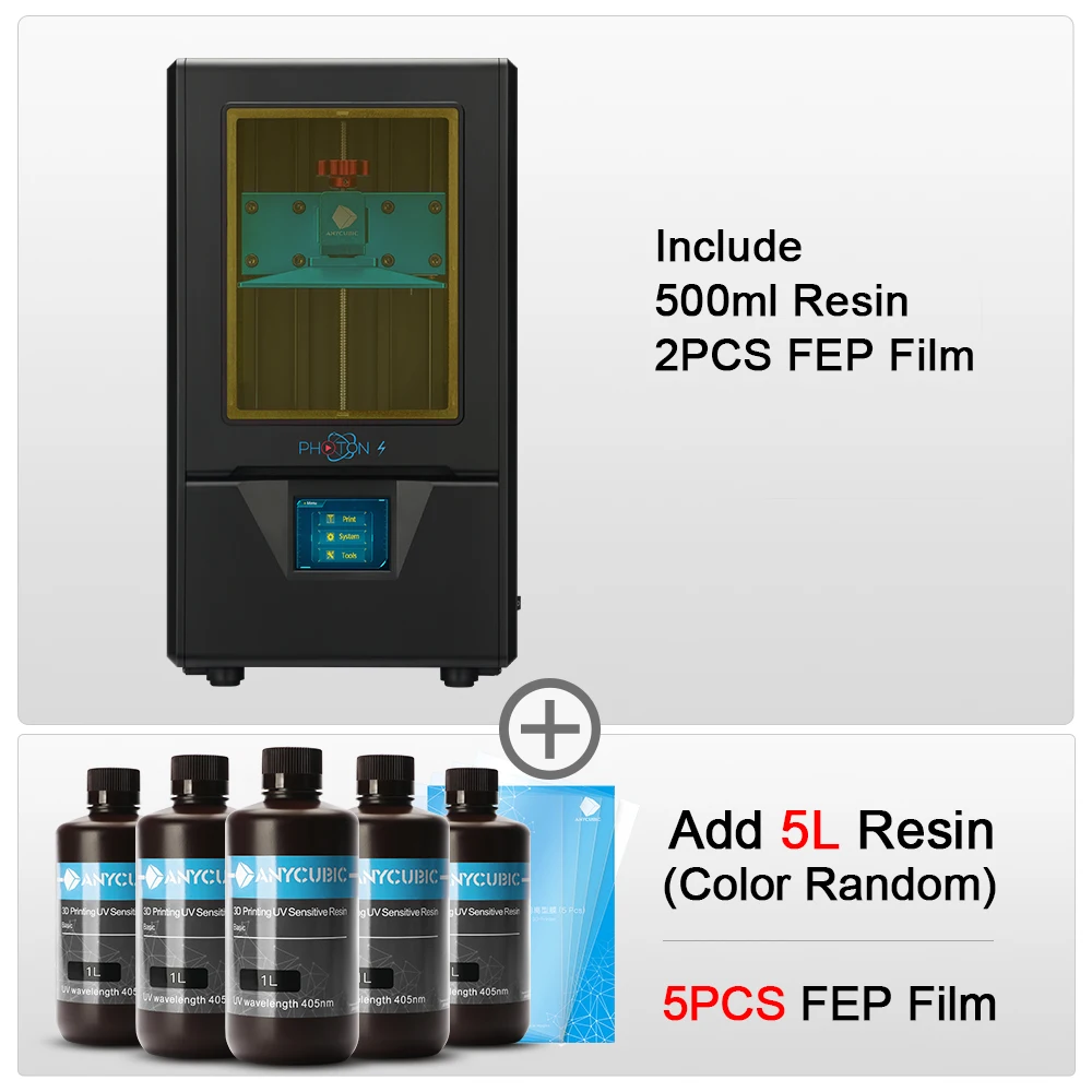 ANYCUBIC 3d принтер Фотон S SLA 3d принтер 2K экран 405nm УФ-фонарь принтера lcd теневая Маскировка 3d принтер комплект DIY - Цвет: PS BK add 5L 5FEP