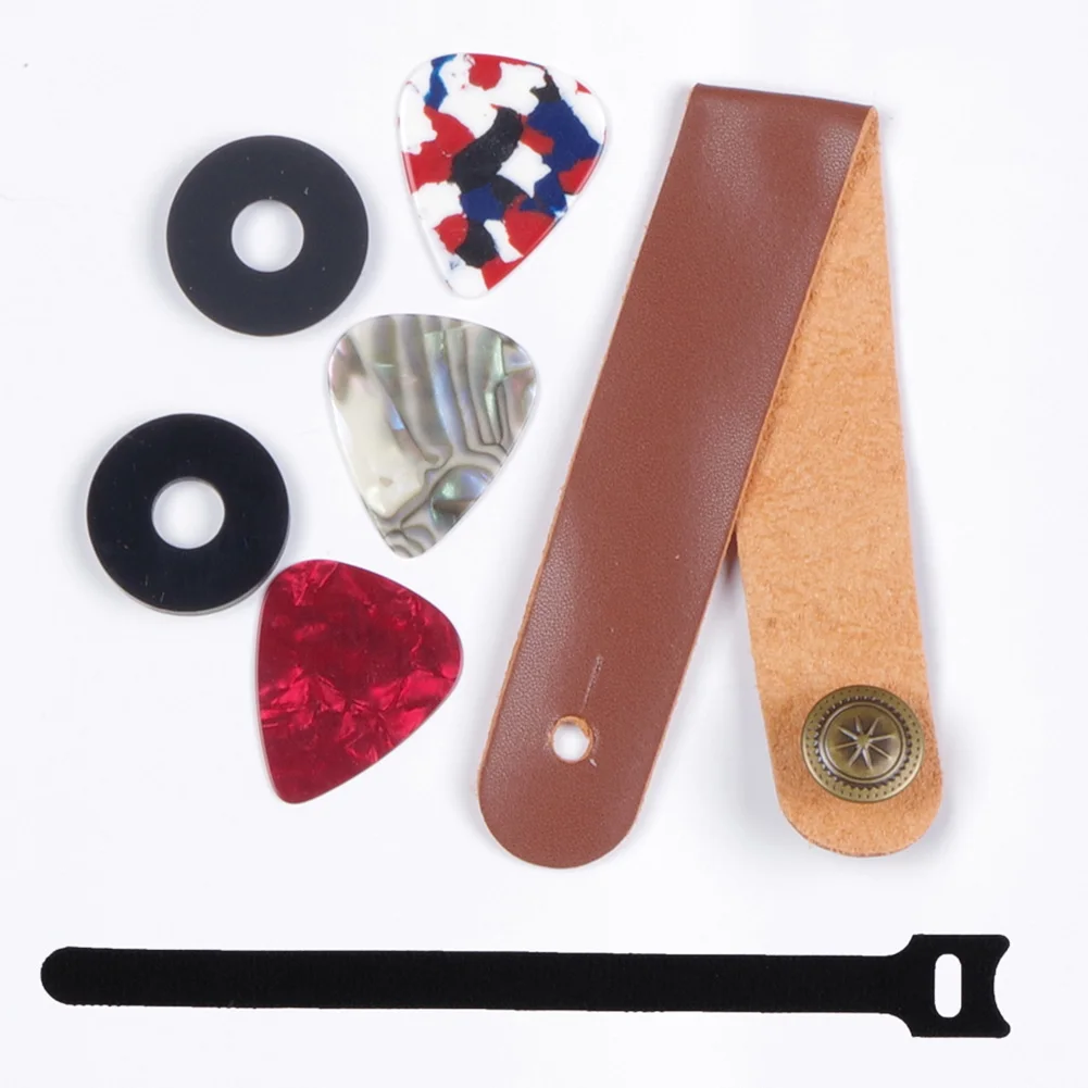 

Vintage Woven Instrument Accessories Guitar Strap Ukulele PU Leather Ends 3 Picks Universal Embroidered Bass Adjustable Length