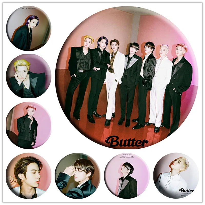 8 шт./лот Kpop значки в виде сливочного масла для мальчиков зеркальные брелоки Jimin Suga