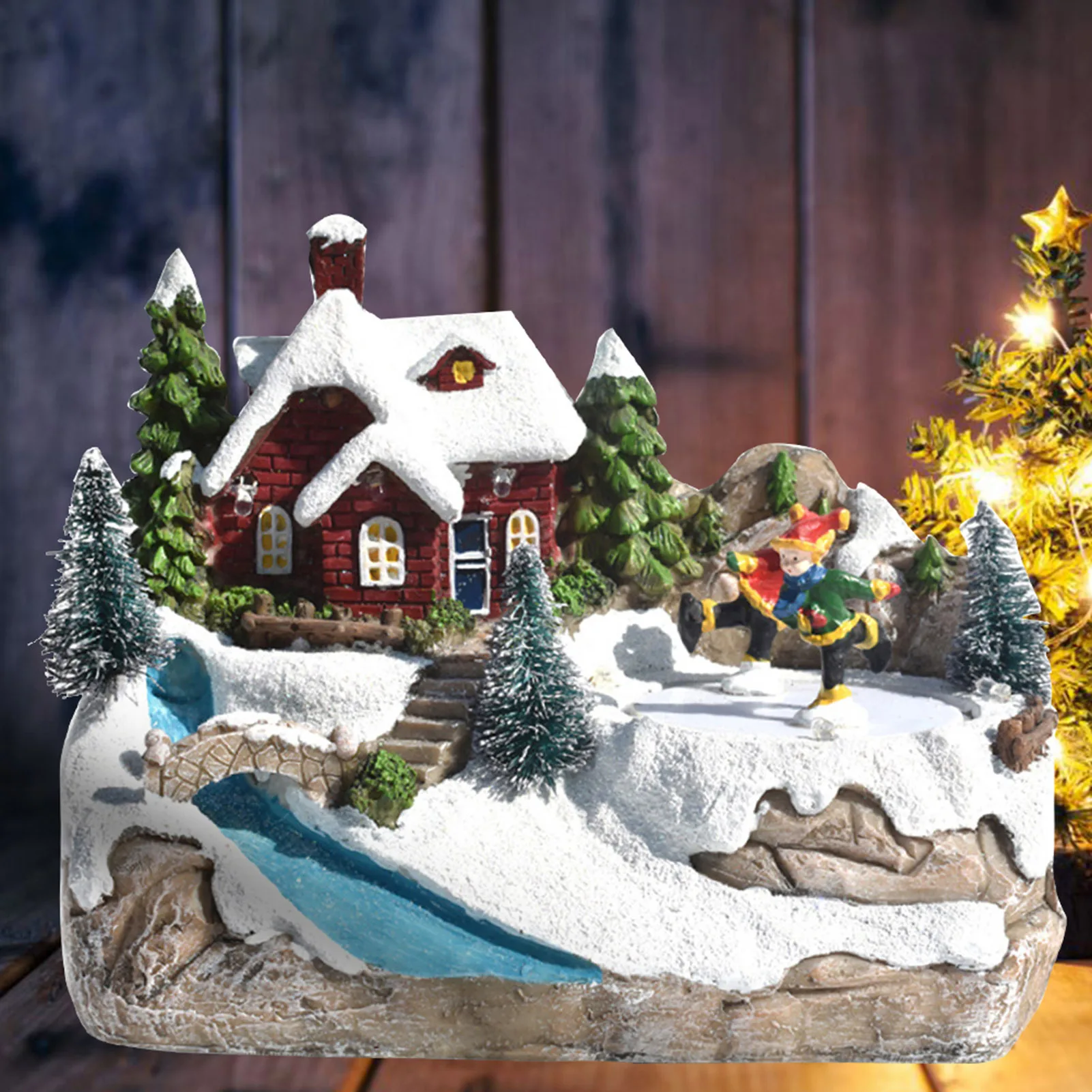 

Christmas Scene House With LED Light Christmas Resin Ornament Amazing Resin Elegant Profile Tree Ornaments Home Decoration