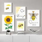 Постер с цветами в скандинавском стиле, декоративные картины с подсолнухами, пчела, королева, современные настенные художественные картины для гостиной, домашний декор