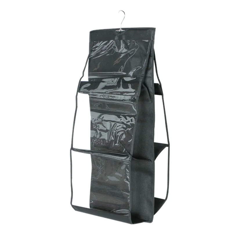 

6 Pocket Folding Hanging Large Clear Dust Pouch Holder Storage Bag Organizer Rack Hook Hanger