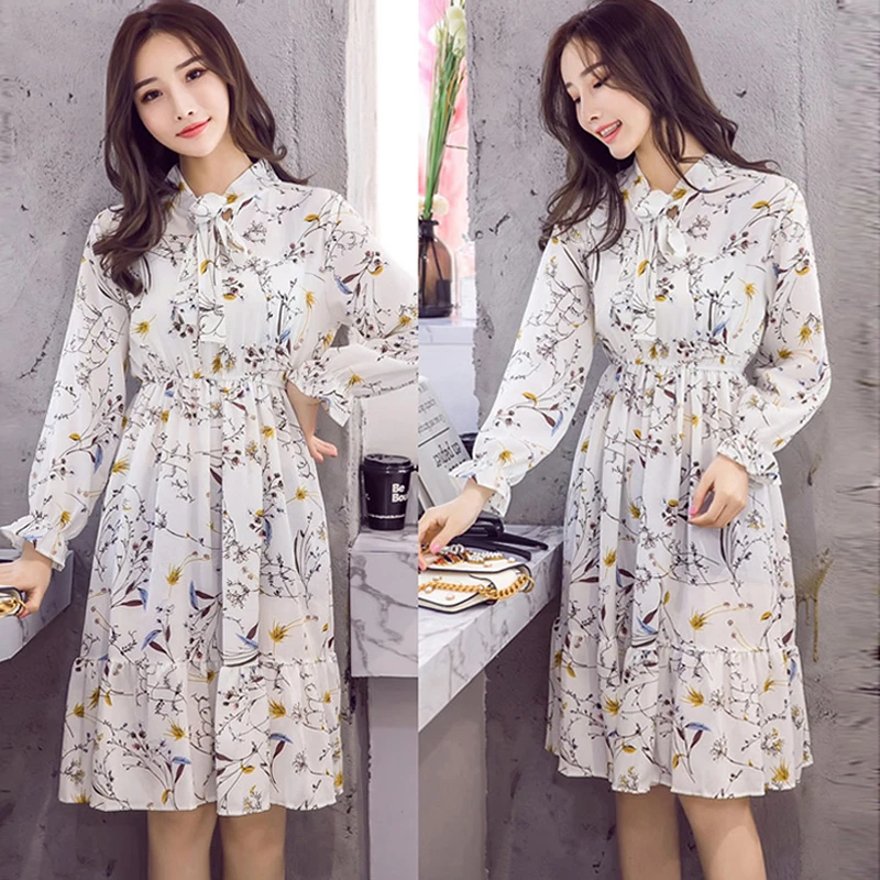 Женское шифоновое платье-рубашка средней длины повседневное винтажное платье с