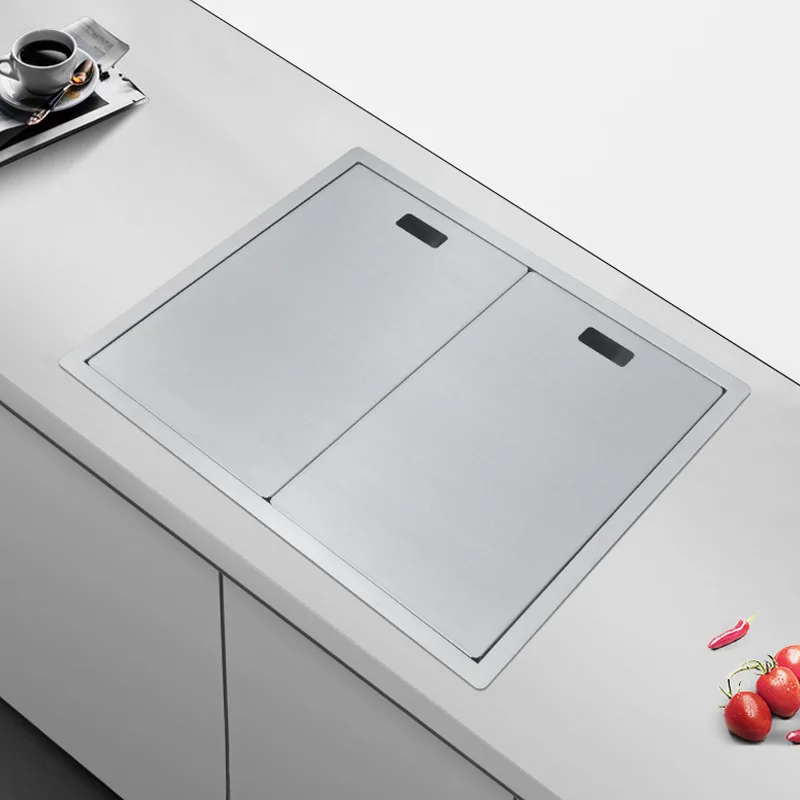 

Nano Silver Nakajima Bar Sink Hidden Kitchen Sink 304 Stainless Steel Single Groove Invisible Faucet with Lid