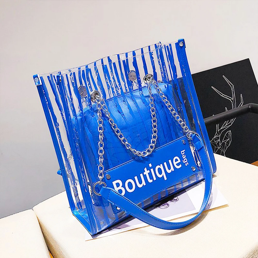 

Fashion Luxury Designer Womens Bag with Box, Clear Shoulder Bag Letter Pattern Large Capacity Plastic Material Crossbody Handbag