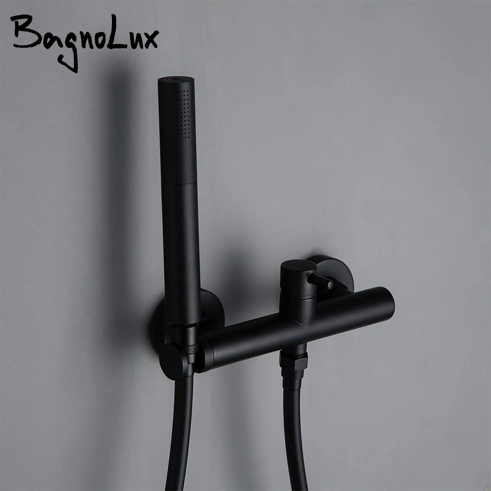 Матовый черный набор для душа в ванной комнате латунный настенный смеситель