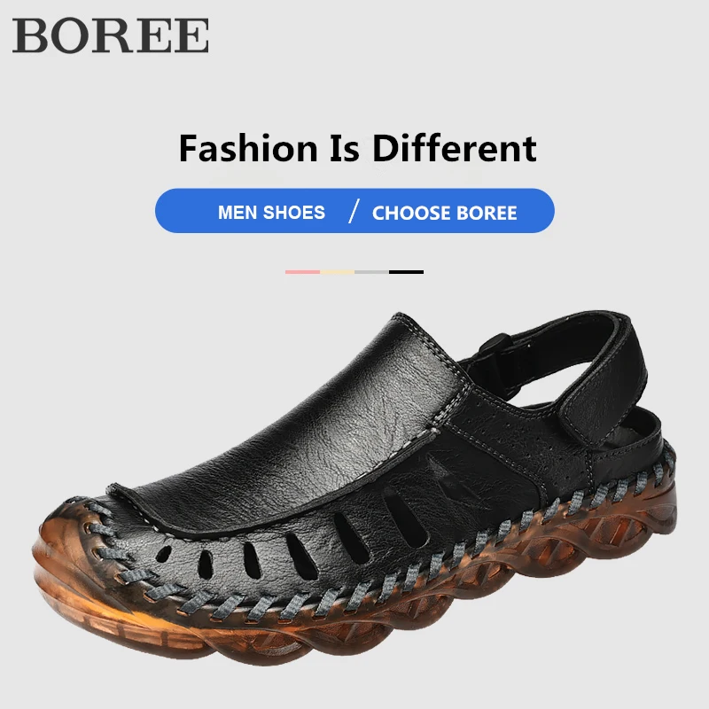 

BOREE/мужские кожаные сандалии Летняя обувь для мужчин; Повседневные туфли на нескользящей подошве; Модные пляжные сандалии; Дышащая Уличная ...