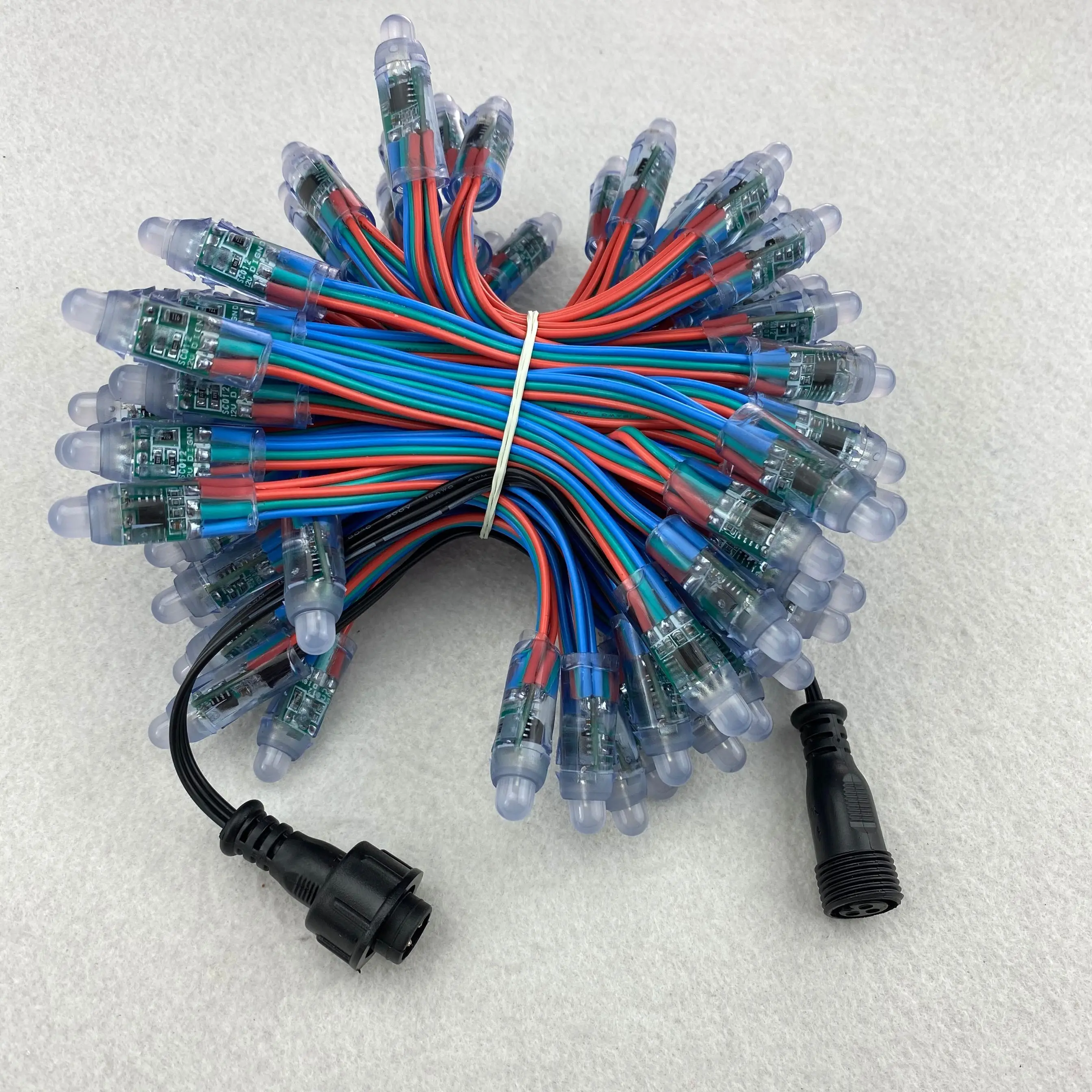 Регулируемый пиксельный узел светодиода WS2811 RGB типа цилиндрический 12 мм 18awg IP68 2 м