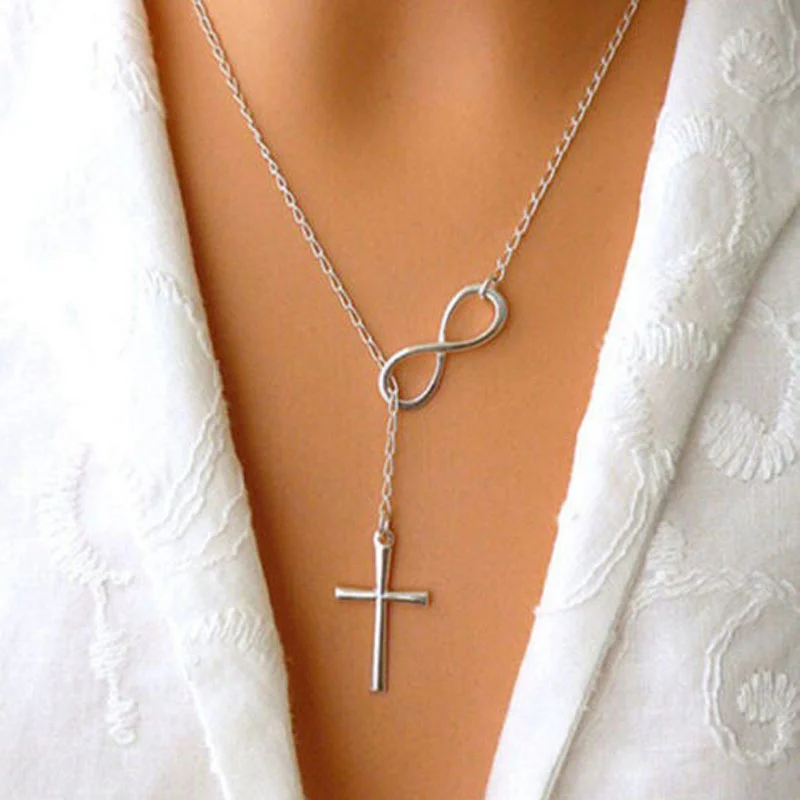 

2022 Infinity Cross Lariat Necklace Fashion Women Pendant Silver Color Clavicle Chain Boho Classic Party Female Jewelry Choker