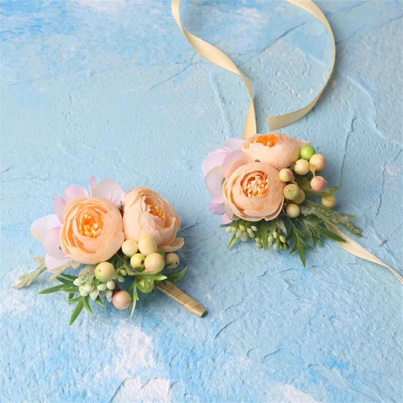 Цвет шампанского искусственный цветок бутоньерка для жениха мужской костюм