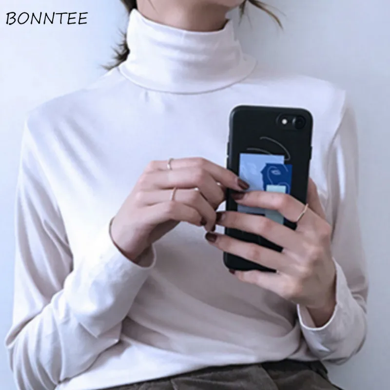 

Футболка женская однотонная с длинным рукавом, модная простая Удобная Элегантная водолазка в Корейском стиле, подходит под все, шикарная од...