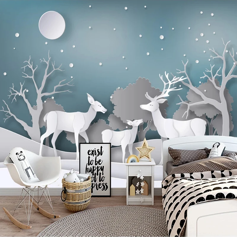 

Настенная 3D фотообои на заказ с изображением леса лося, стереоскопические обои 3D для детской комнаты, гостиной, фона под телевизор, Стен Спа...