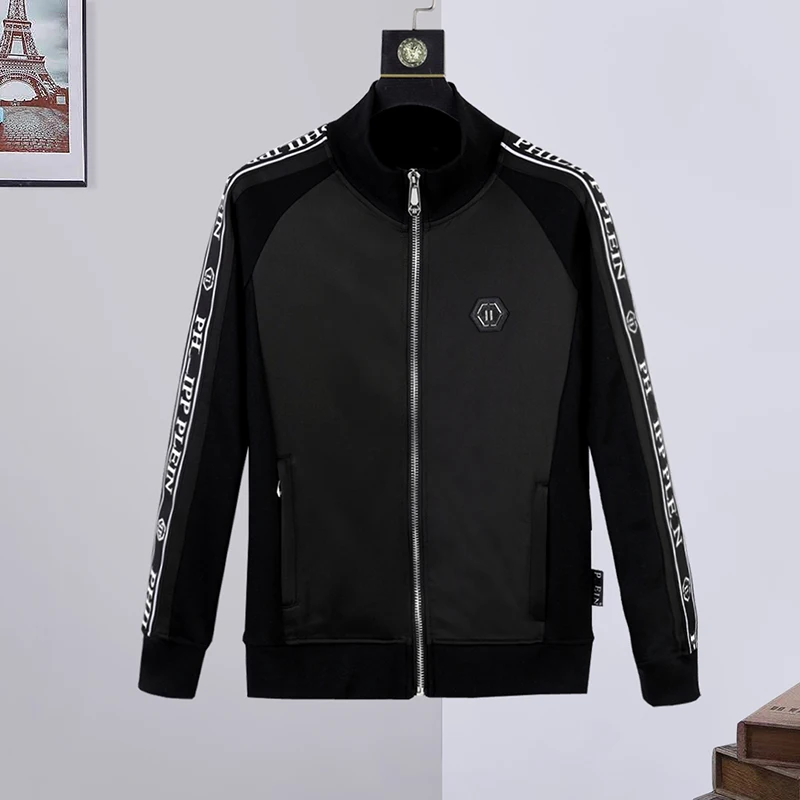 

Sweater men's patchwork ribbon decoration autumn and winter pp Plein European station fashion trend cotton cardigan