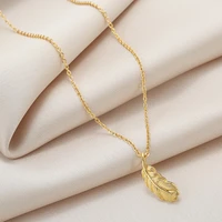 meyrroyu stainless steel feather pendant necklace for women gold color fine chain 2021 trend romantic party gift fashion jewelry