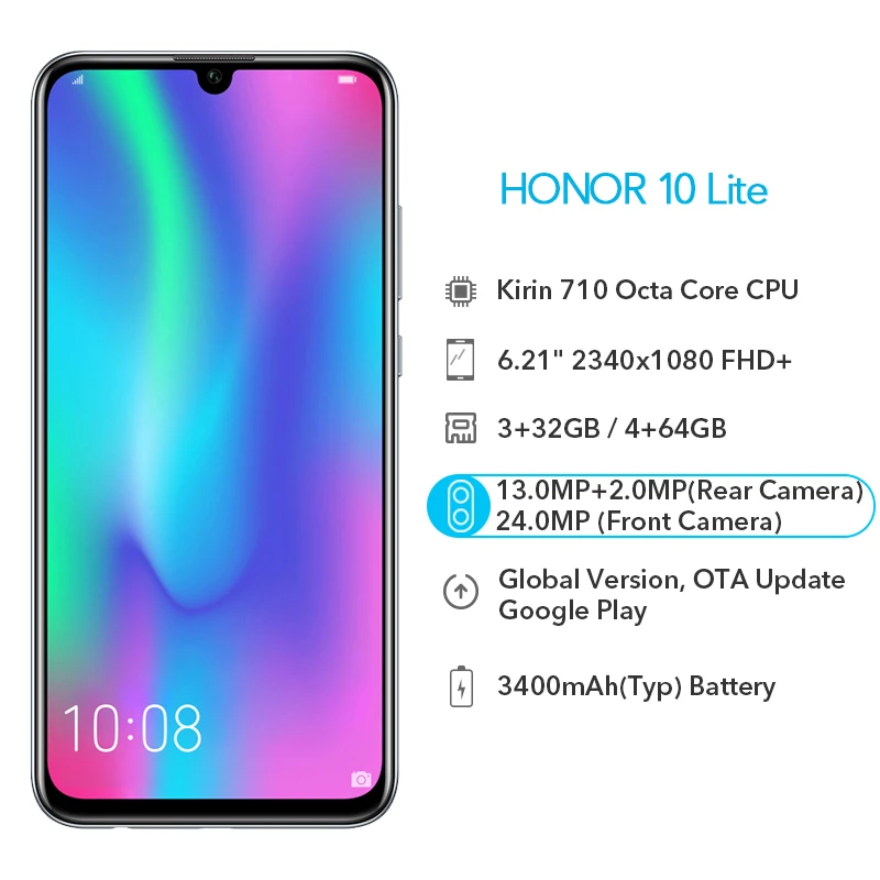 Глобальная версия Huawei Honor 10 Lite 3 Гб оперативной памяти 128 ГБ Android 9 0 Octa Core 6 21 дюймов