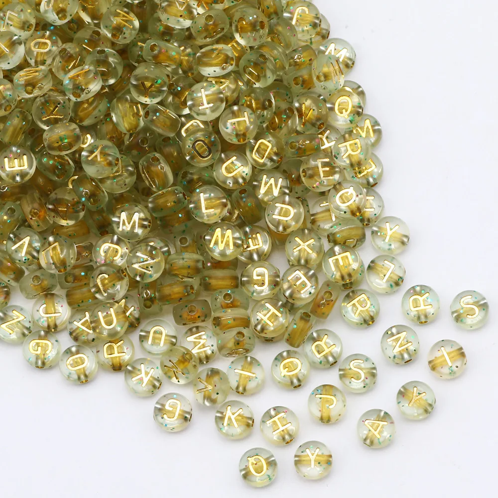 

7mm Gold Starry Sky Mixed Letter Acrylic Beads Round Spacer Alphabet Beads For Jewelry Making DIY Crafts Scrapbooking Decoration