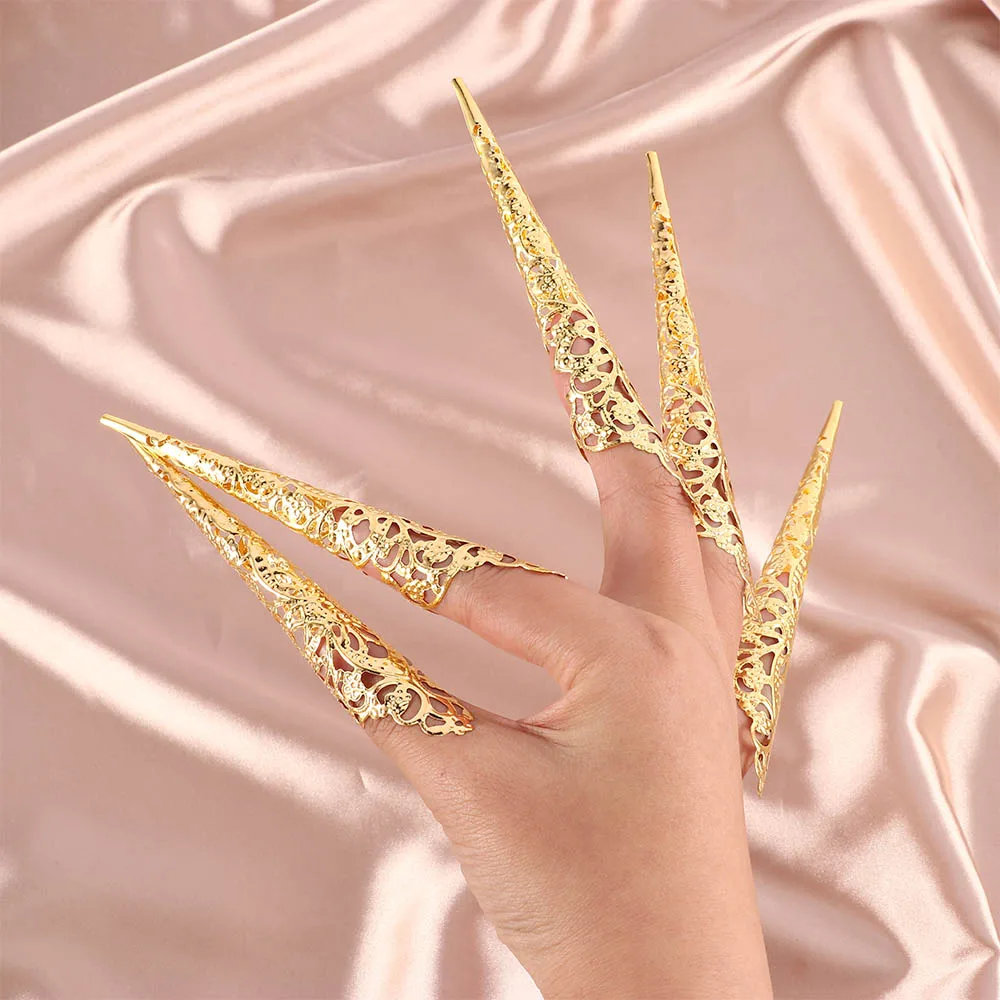 

5 Pcs Ancient Costume Antique Style Queen Nail Rings Set Knuckle Finger Ring Finger Tip Protection Belly Dance Accessories