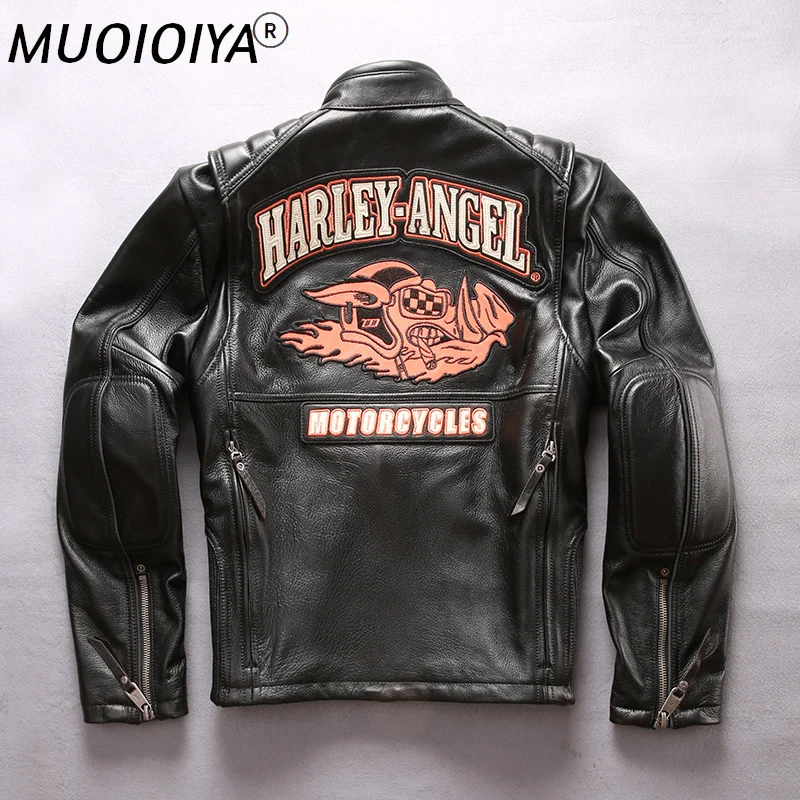 

Factory 2021 New Men Lucky pig Skull Genuine Leather Jacket Fashion 3D pattern Lucky pig Thick Cowhide Motorcycle Biker Jackets