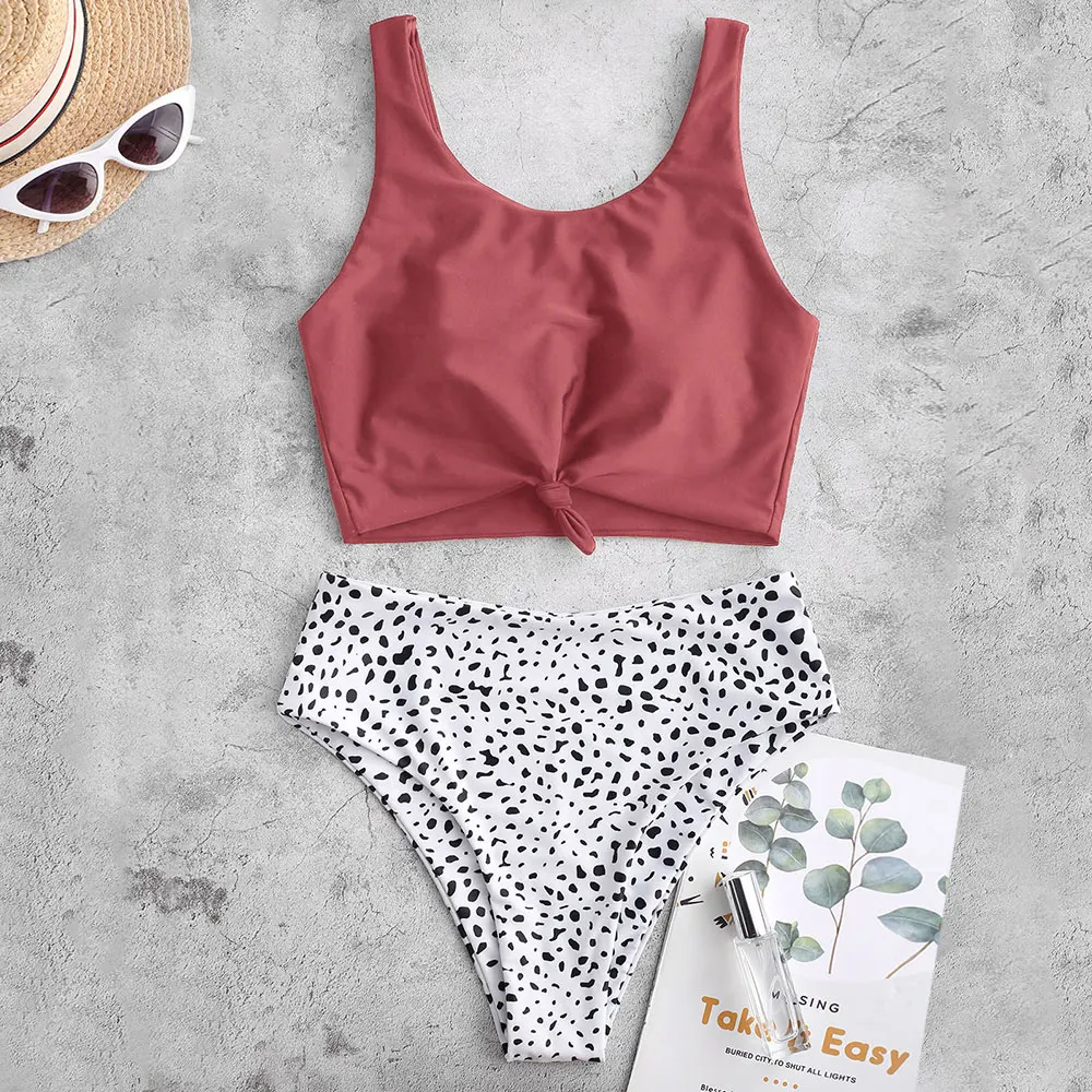 Купальник танкини женский с завышенной талией и леопардовым принтом|Купальники|