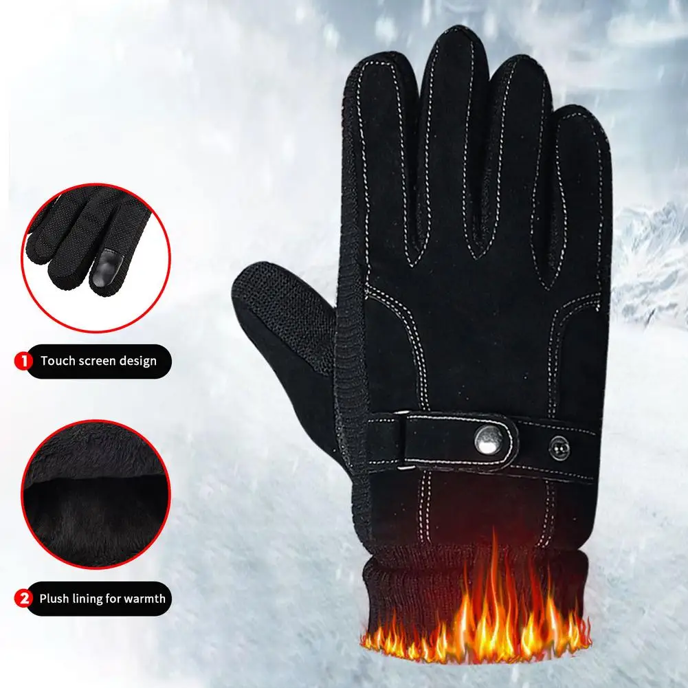 

1 Pair Autumn Winter Cold Gloves Outdoor Cycling Warm Touch Screen Leather Thickened Gloves Men's Sports Waterproof Skiing Glove