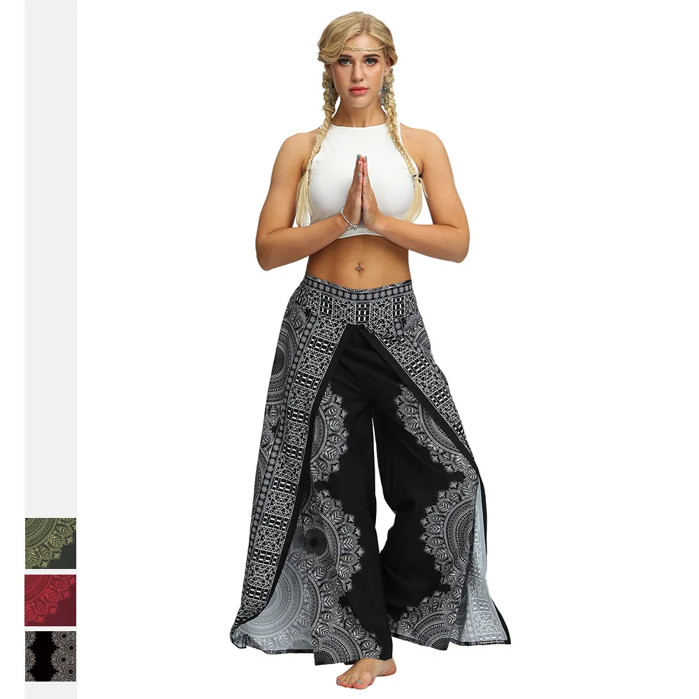 Брюки женские с широкими штанинами свободные штаны в этническом стиле для