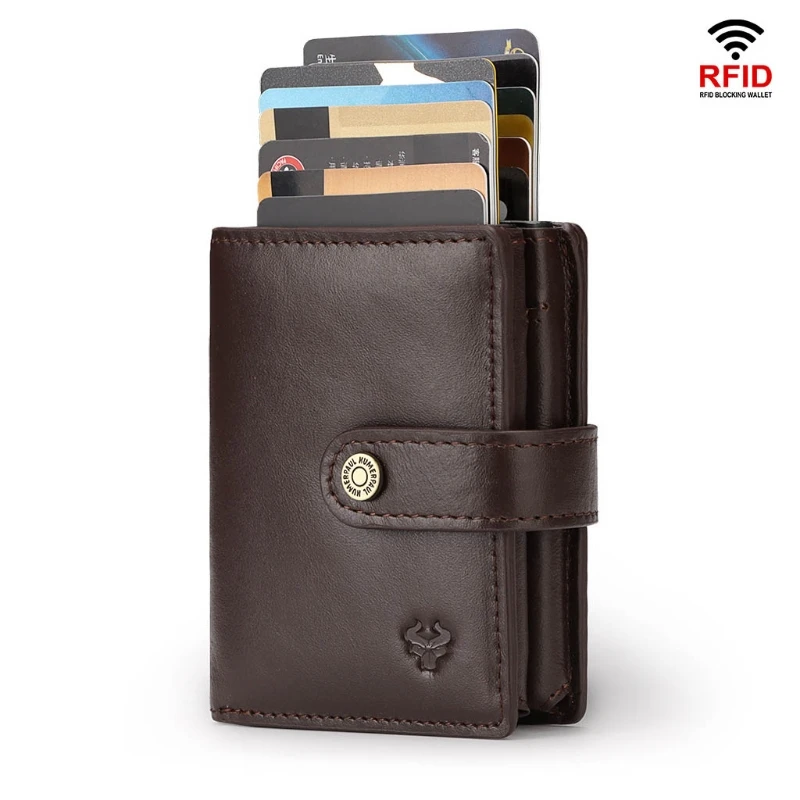 

Vintage RFID Blocking Money Belt Wallet Automatic Pop-up Credit Card Case Business Purse Cash Pocket Large Capacity for Men Hot