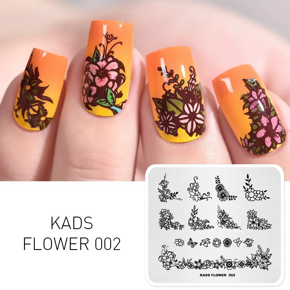 Flower 002 KADS пластины для штамповки ногтей 48 дизайнов цветок бабочка изображение дизайн ногтей штамп Шаблон трафарет для штамповки ногтей Маникюрный Инструмент - Цвет: Flower 002