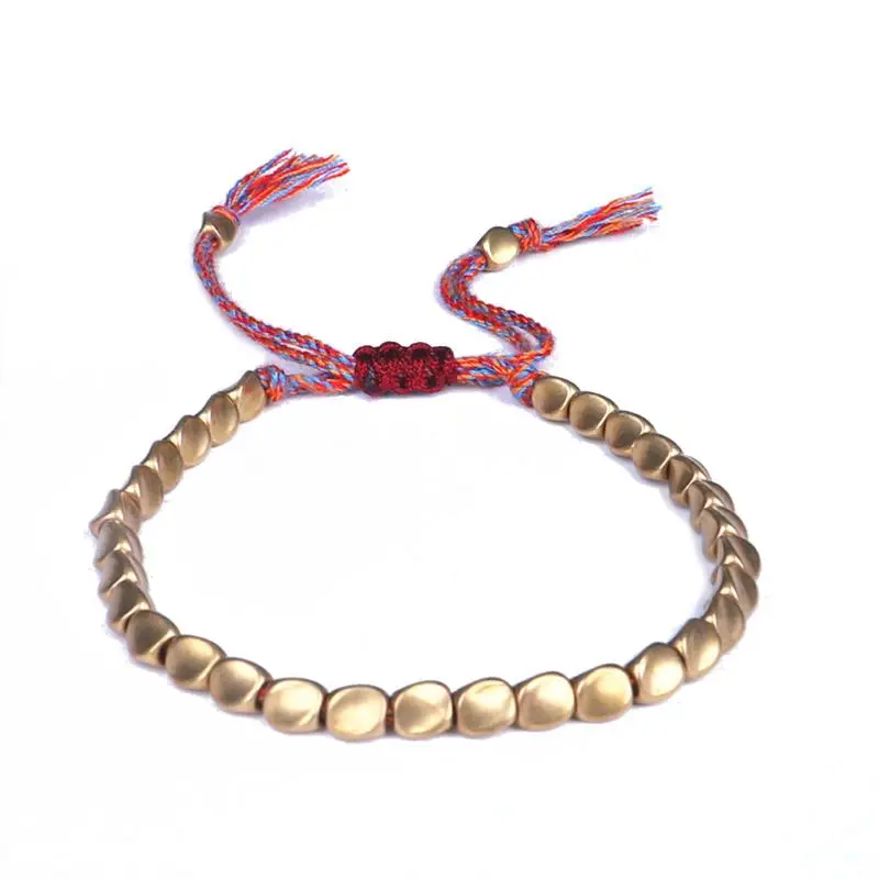 

Handmade Tibetan Copper Bead Bracelet Buddhist Braided Cotton Luck Rope Bracelet for Protection Good Luck Success Amulet