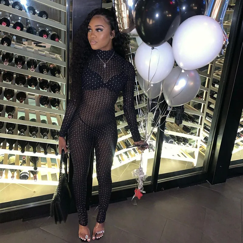 Сетчатый клетчатый прозрачный комбинезон женская уличная одежда 2021 с высоким