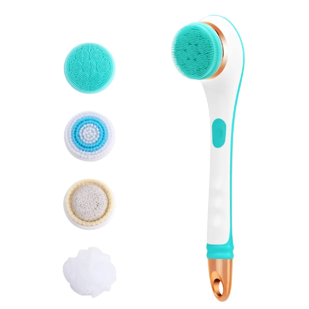 

Electric Massager Silicone Bath Brush Back Scrubber 4 Brush Heads USB Rechargeable Rotating Shower Brush 2 Speeds Long Handle