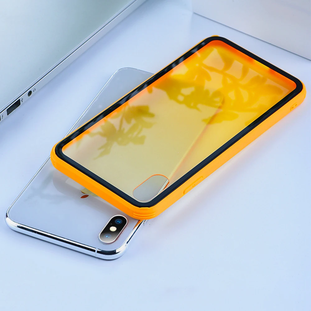 Цветной Ударопрочный силиконовый бампер рамка стеклянный чехол для iPhone X XS XR Max 8 7
