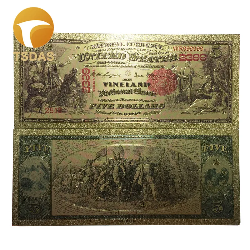 10pcs/lot Retro Plated Dollar Gold Banknote Bills $5 USD In 24K Foil for Home Decoration and Business Gifts | Дом и сад