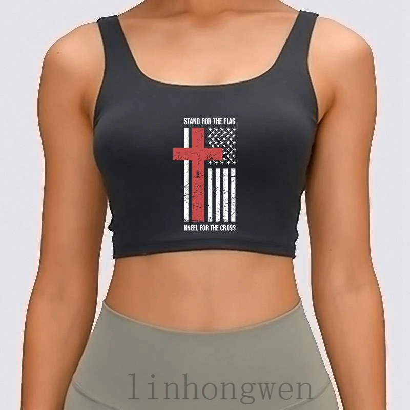 

Stand For The Flag Kneel For The Crosses Women Tank Top Cotton Summer Style Pattern S-XLer Comical Anti-Wrinkle Crop Top