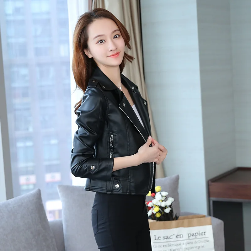 Куртка Sungtin Женская облегающая из искусственной кожи модный Байкерский