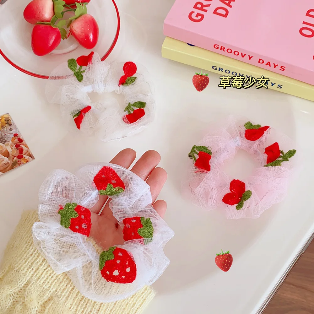 

Women Strawberry Hair Scrunchie Elastic Hair Band For Lady Girls Lace Holder Rubber Band Sweet Hair Rope Hair Accessories