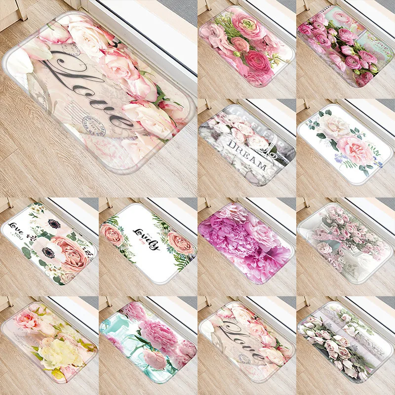 

Flower Anti-Slip Doormat Kitchen Entrance Door Mat Suede Velvet Carpet Doormat Colorful Indoor Floor Mats Rug 48259